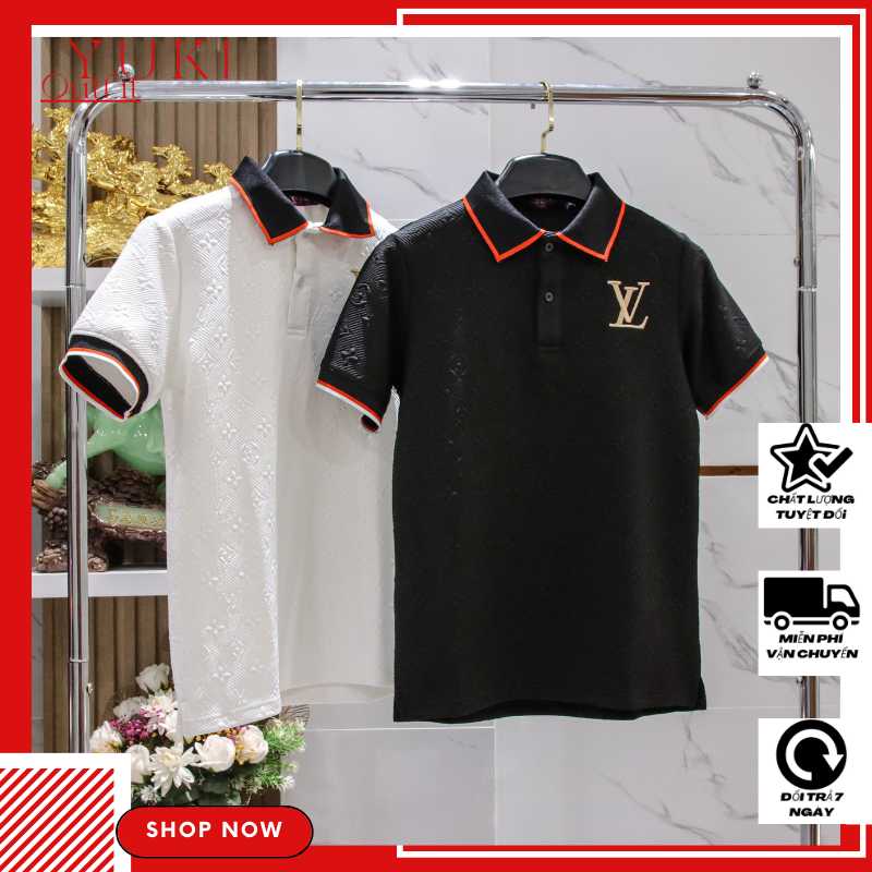 Áo thun polo chất cotton co dãn dập nổi kèm thêu logo hai màu đen trắng phối cổ cao cấp sang trọng YUKI OUTFIT | BigBuy360 - bigbuy360.vn