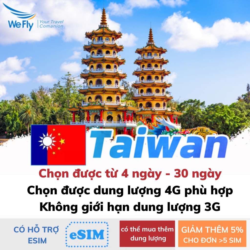 Sim du lịch Đài Loan tốc độ cao 4G không giới hạn dung lượng