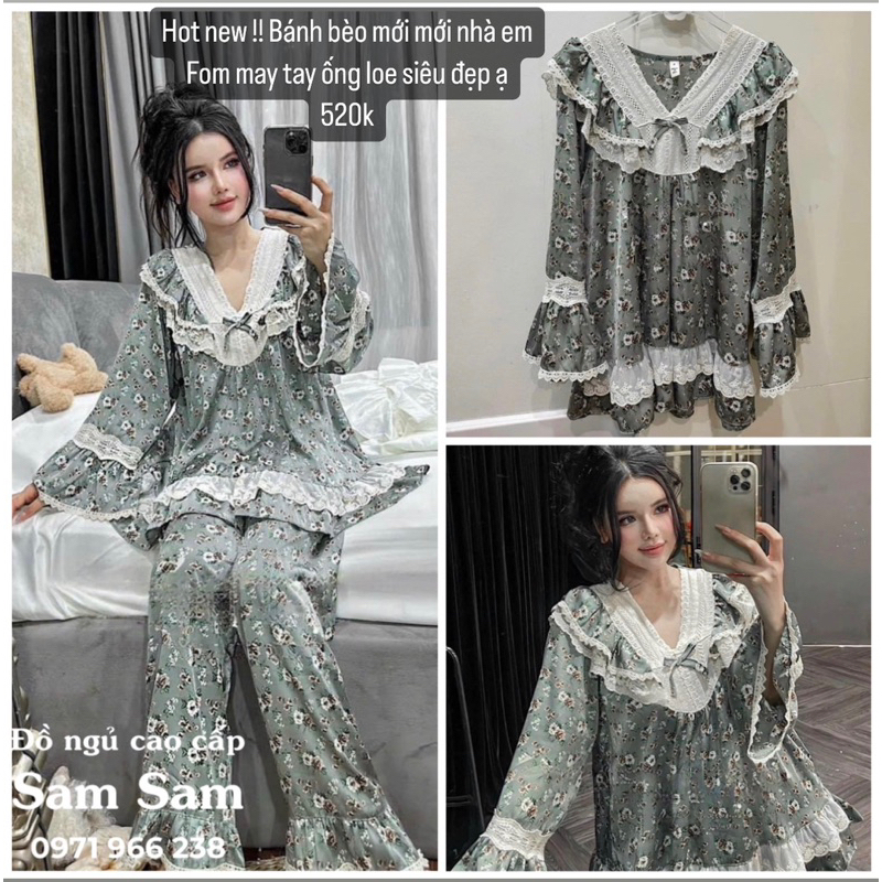 Đồ Bộ Mặc Nhà Pijama Nữ Bánh Bèo Cộc và Dài Tay Cao Cấp - Đồ Ngủ Lụa Quảng Châu