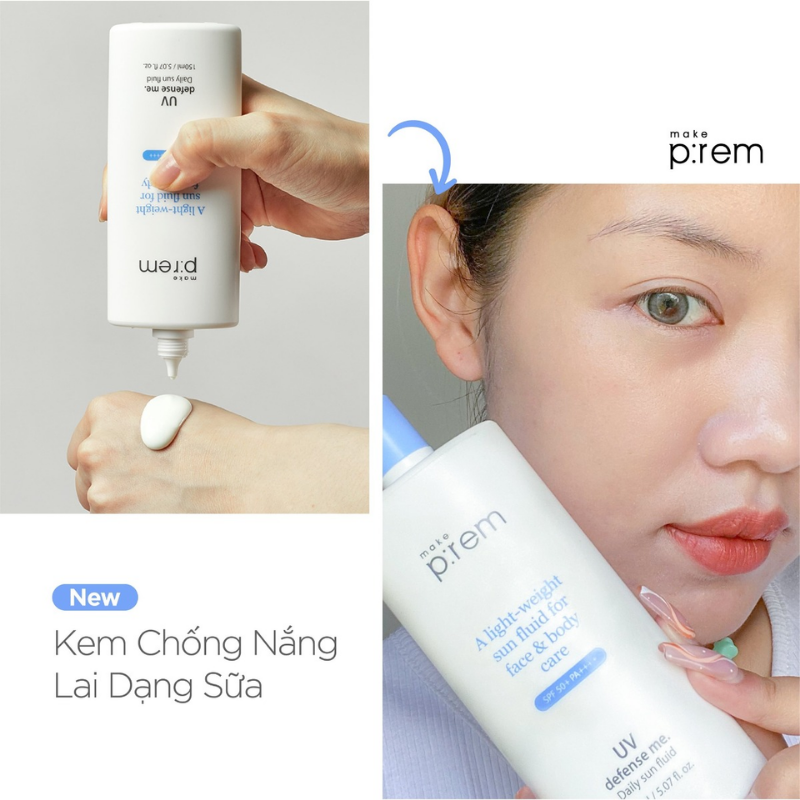 [Bản mới] Kem chống nắng Make Prem UV Defense Me 150ml & Watery Capsule 50ml phù hợp dùng cho cả mặt và body
