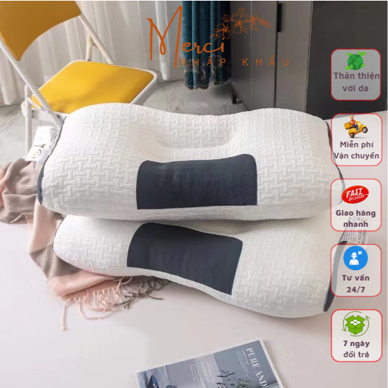 Gối massage 3D đậu nành, vỏ cotton dệt kim, chống đau mỏi vai gáy, kích thước 45x65cm by Merci