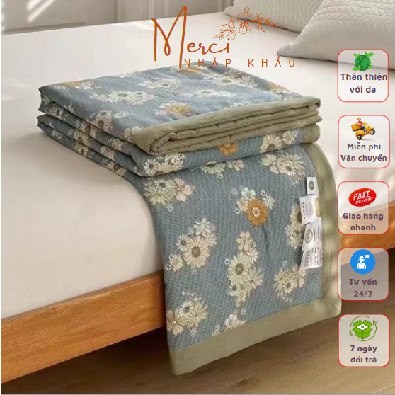Chăn hè lụa cotton tơ trần bông, không phai, không xù lông, mát lạnh tự nhiên, hàng nhập khẩu by Merci