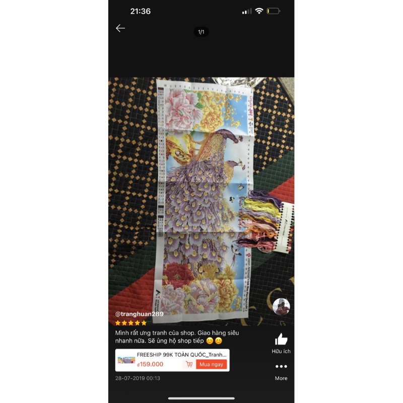 Tranh thêu chữ thập chim công Ailuo 3D AL53497 |122x52 cm| chưa thêu