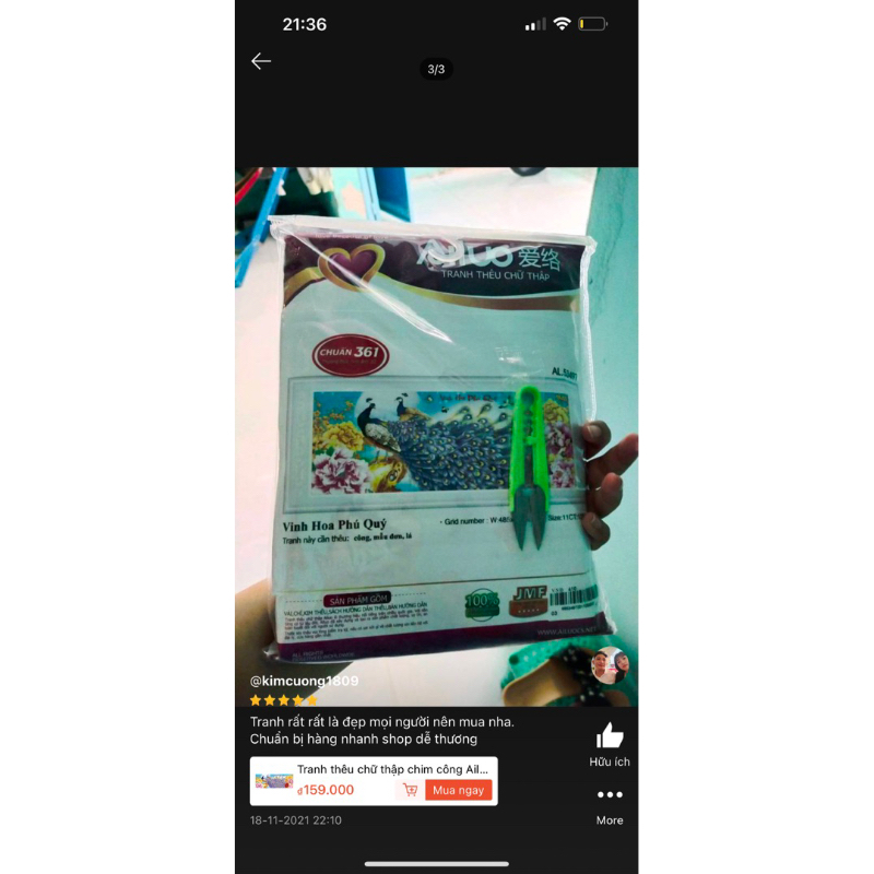 Tranh thêu chữ thập chim công Ailuo 3D AL53497 |122x52 cm| chưa thêu