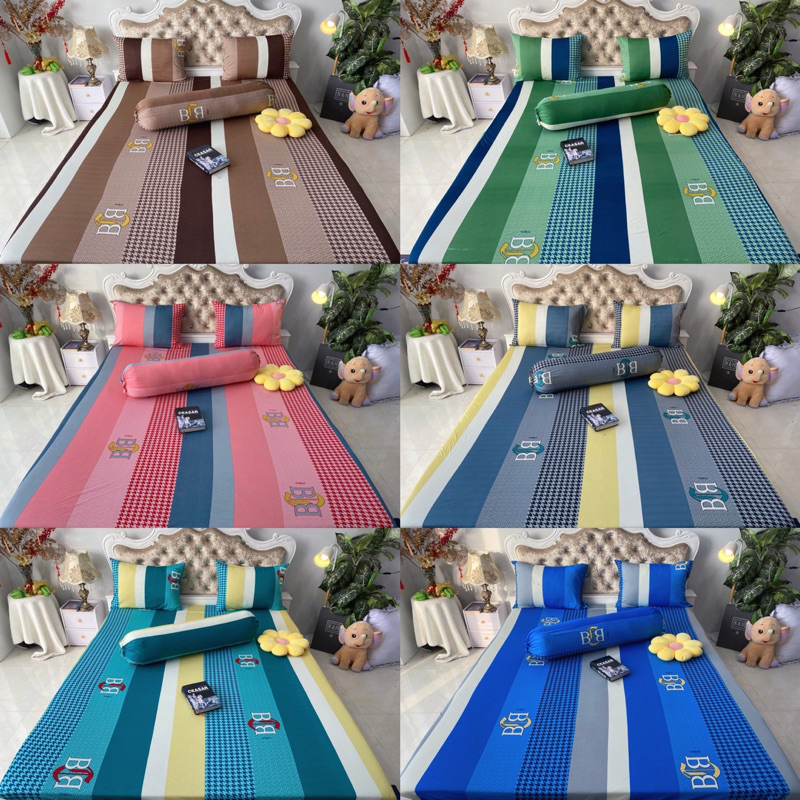 Bộ drap thun hàn quốc 4 món hoạ tiết kẻ sọc sáu màu sắc siêu đẹp