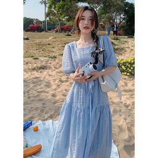 ĐẦM  MAXI CỔ VUÔNG CỘT EO TAY BỒNG