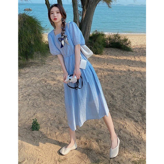 ĐẦM  MAXI CỔ VUÔNG CỘT EO TAY BỒNG