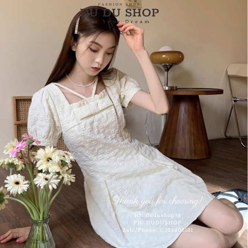 Sinee Dress Váy hoa cổ vuông dáng xoè mùa hè 2023 phong cách Hàn Quốc tiểu thư
