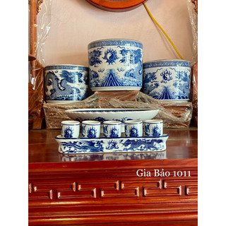 Bộ kỷ 3 chén - 5 chén thờ men lam