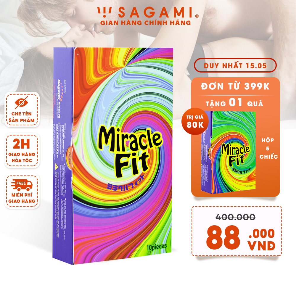 Bao cao su siêu mỏng size nhỏ Sagami 3D - Miracle Fit - Hộp 10 chiếc - size 49mm, có gân siêu mỏng, chính hãng Nhật Bản
