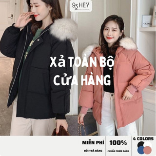 Áo Khoác Phao Gân Nữ Đại Hàn Dáng Ngắn Mũ Lông Tháo Rời Hàng Quảng Châu 93HEY AKP02