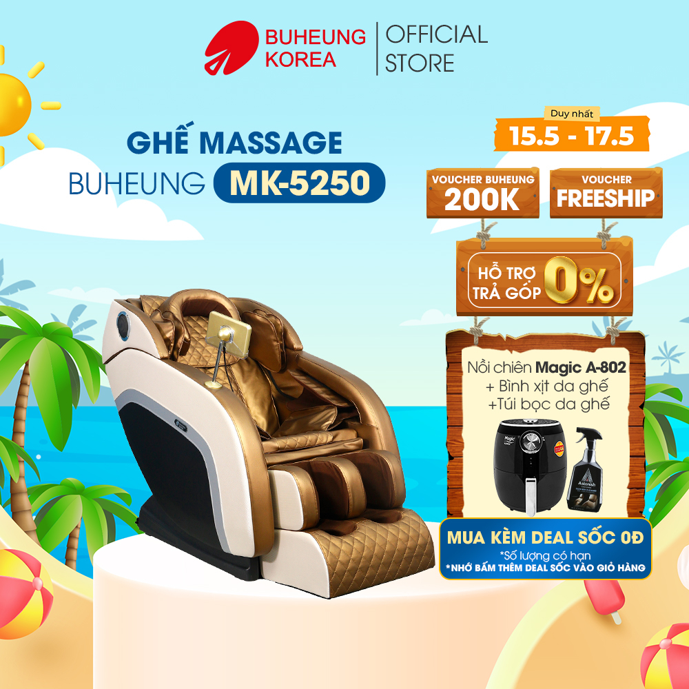 Ghế Massage tiêu chuẩn Buheung MK-5250, 5 chế độ massage,Tặng Massage Mắt MK-321+bình xịt da ghế, bảo hành chính hãng