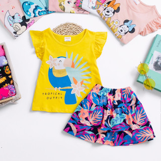 Bộ cotton bé gái, áo thun+chân váy 2 tầng