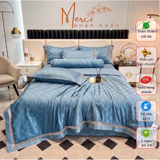 Bộ 5 Món Lụa Vân Chìm Chăn Trần Bông Cao Cấp, Thiết Kế Tinh Tế, Sang Trọng By Merci