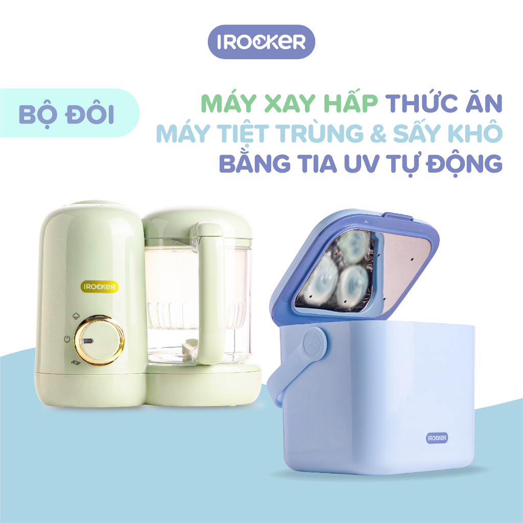 Combo Máy Tiệt Trùng Và Sấy Khô Bình Sữa Sử Dụng Tia UV Di Động + Máy Xay Hấp Thức Ăn Đa Năng BFP 001 IROCKER