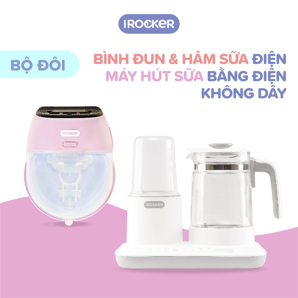 Combo Máy Hút Sữa Không Dây Nhỏ Gọn + Bình Đun Nước Và Hâm Sữa Bằng Điện IROCKER
