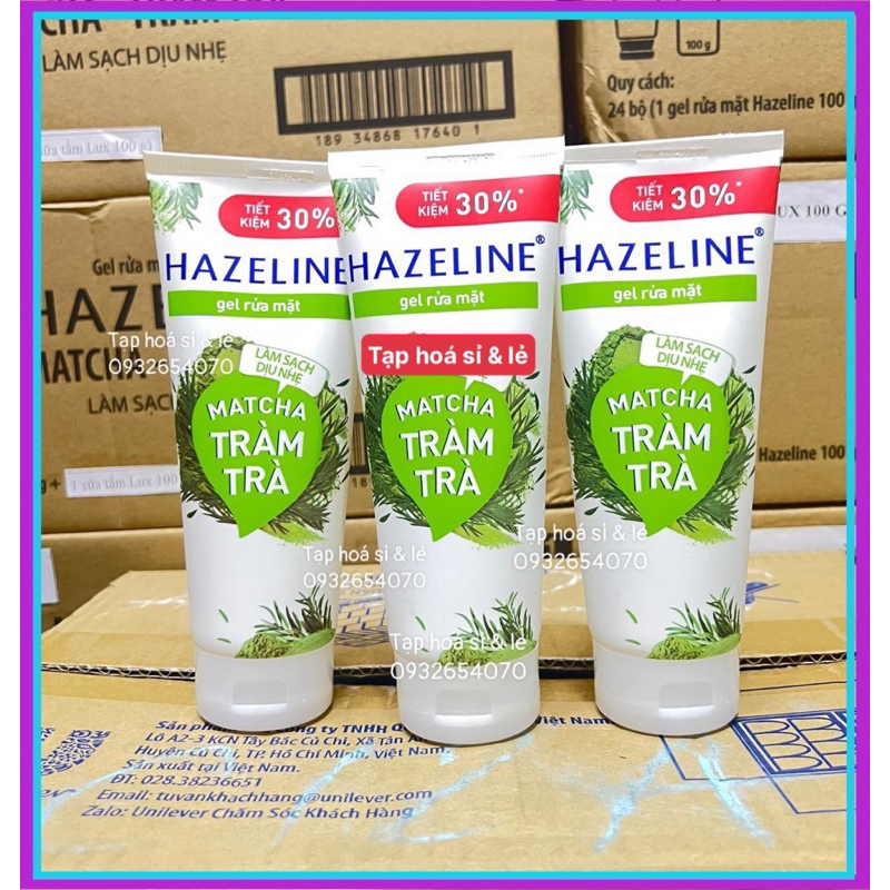 (tuýp lớn) Sữa rửa mặt Hazeline Matcha - Tràm Trà dạng gel khối lượng tịnh 170g .