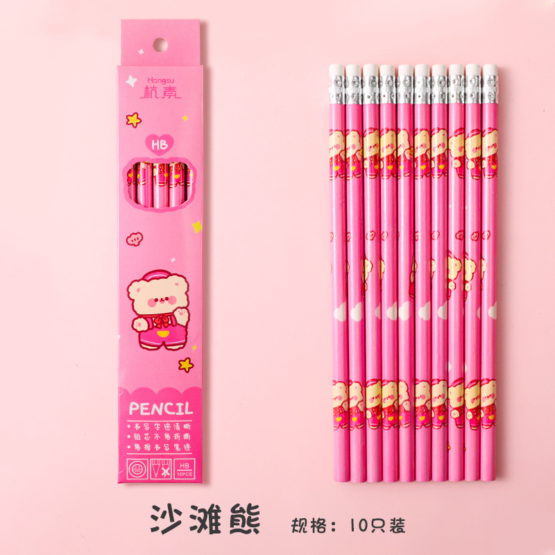 Set 10 Bút Chì Gỗ pencill Gỗ HB Kèm Tẩy Họa Tiết Hoạt Hình Cute Dễ Thương Cho Học Sinh Viết Chì Học Tập 2B TEECI D100