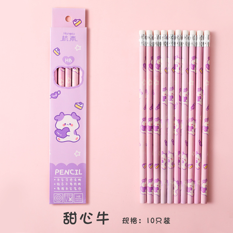 Set 10 Bút Chì Gỗ pencill Gỗ HB Kèm Tẩy Họa Tiết Hoạt Hình Cute Dễ Thương Cho Học Sinh Viết Chì Học Tập 2B TEECI D100