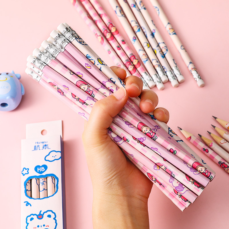 Set 10 Bút Chì Gỗ pencill Gỗ HB Kèm Tẩy Họa Tiết Hoạt Hình Cute Dễ Thương Cho Học Sinh Viết Chì Học Tập 2B TEECI D100