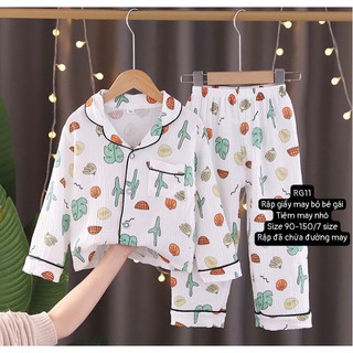 RG11_Rập giấy may bộ  pijama dài tay bé gái