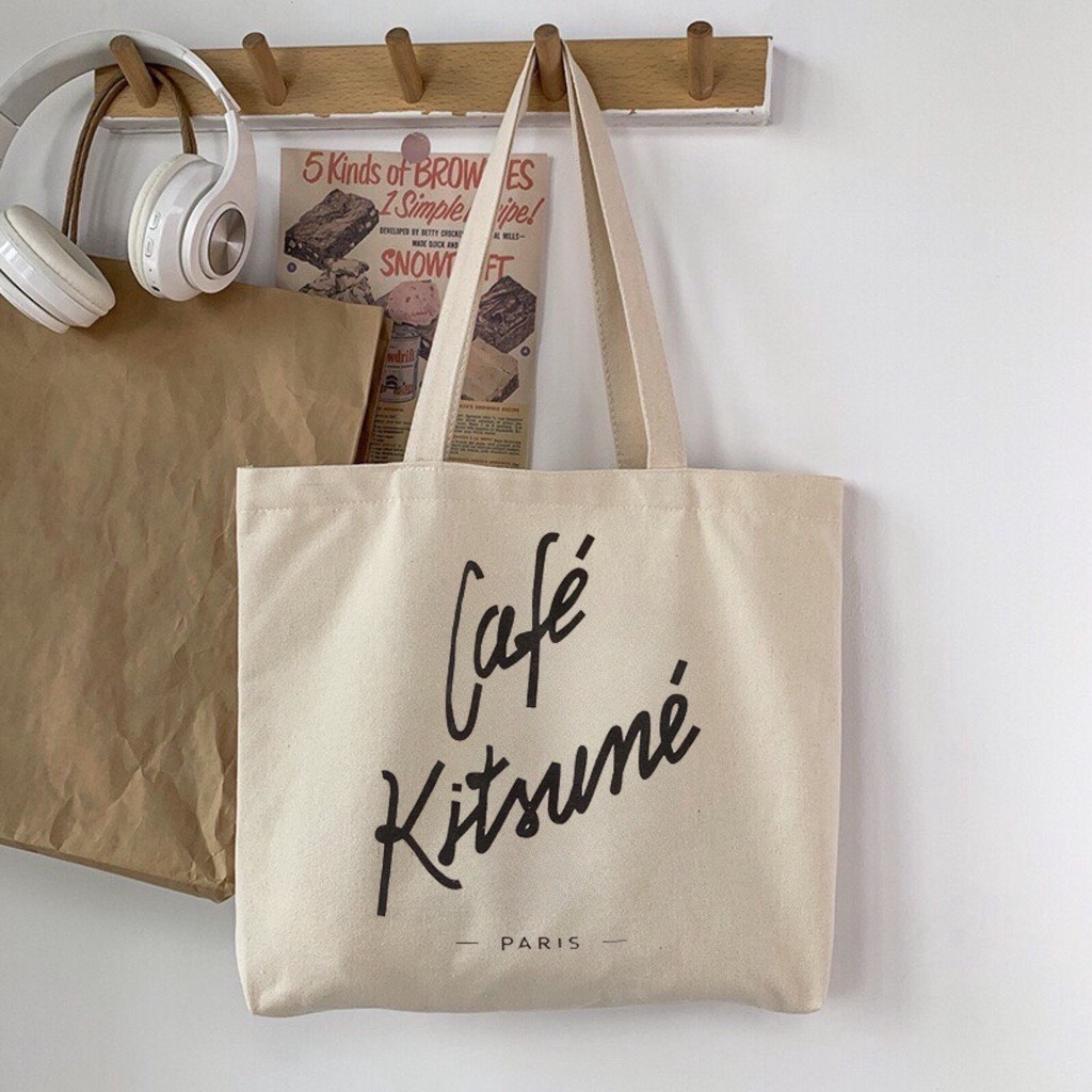 Túi Vải Canvas Tote Café Kitsuné phong cách Hàn Quốc siêu xinh, M49