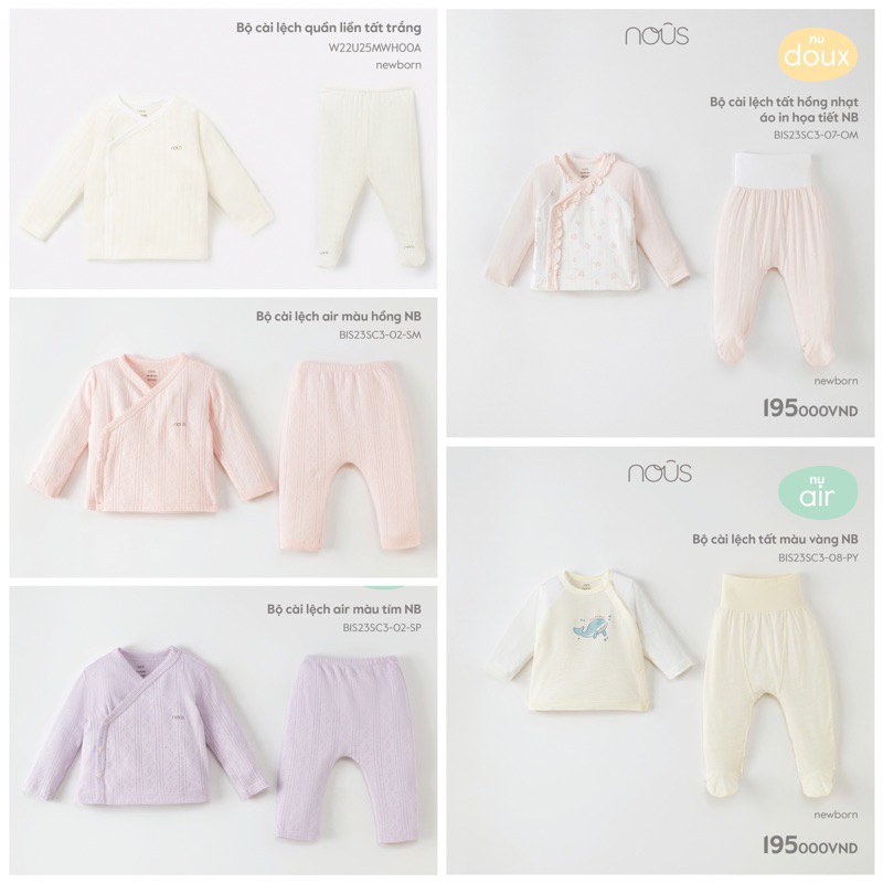 Bộ Nous sơ sinh cài chéo cho bé trai bé gái