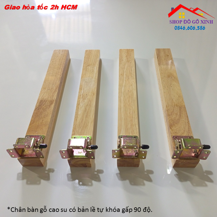 Bộ 4 chân bàn cao 60cm, 73cm, 80cm, chân gỗ gắn bản lề gập xếp gọn, tiện dụng, độ bền cao, không rỉ.