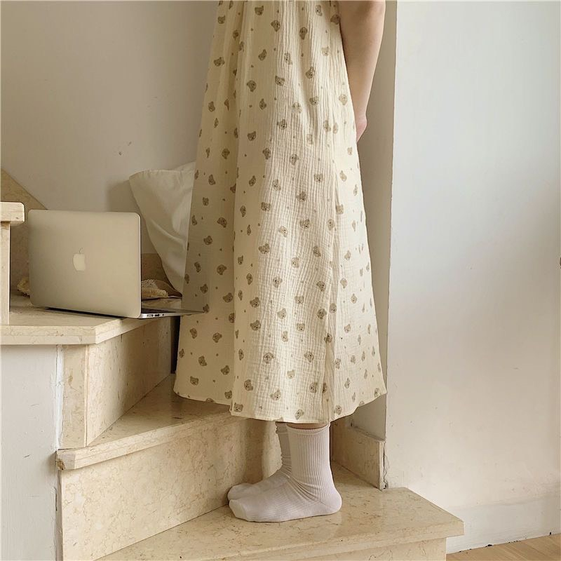 Váy nữ mặc nhà phong cách dễ thương, đồ mặc nhà chất xô Hàn thoáng mát