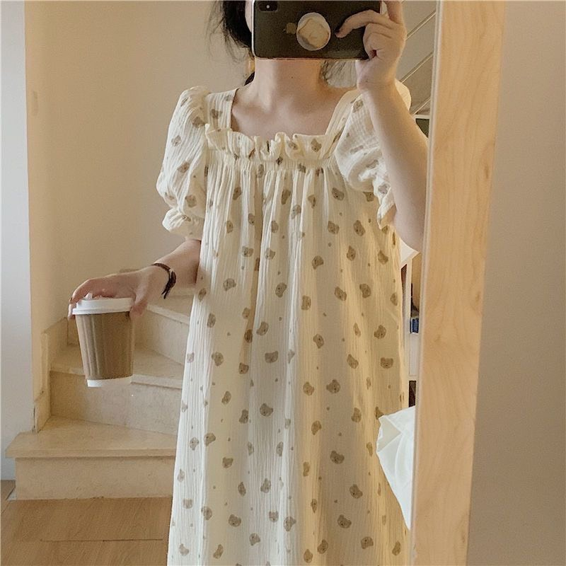 Váy nữ mặc nhà phong cách dễ thương, đồ mặc nhà chất xô Hàn thoáng mát