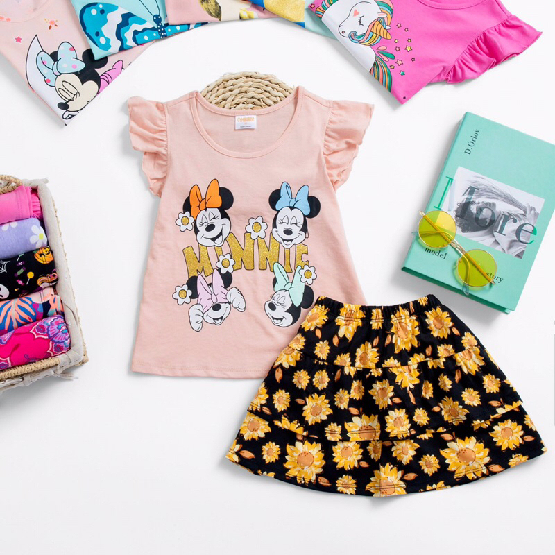 Bộ cotton bé gái, áo thun+chân váy 2 tầng