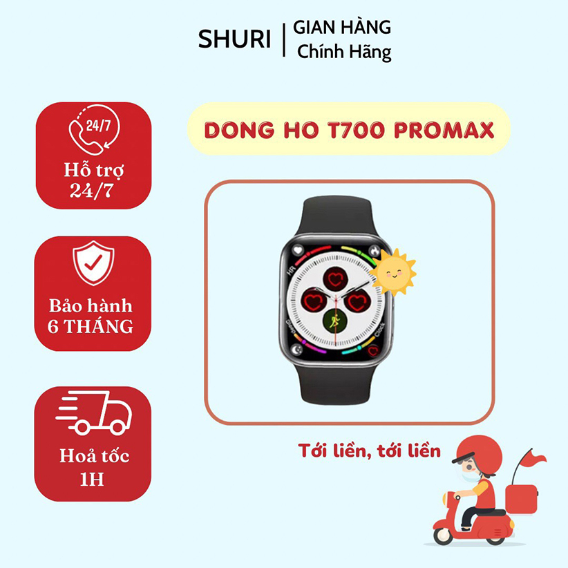 Đồng Hồ Thông Minh T700 Promax / Smart Watch Seri 8 Hiwatch Pro Tràn Viền Khung Thép Nghe Gọi Bluetooth -BH 5 Tháng