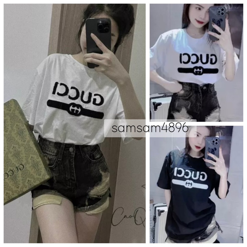 Áo thun cotton tay lỡ in chữ GUCC chất cotton su form rộng