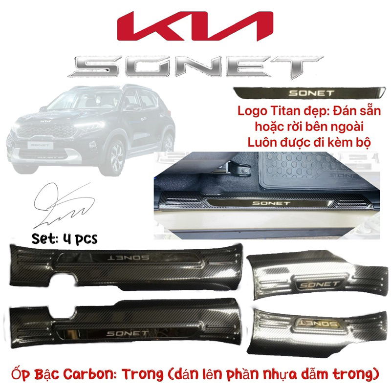 Ốp bậc cửa Nẹp bước chân xe Kia Sonet Carbon chống trầy cốp Phụ kiện trang trí dán 2021 2022 2023