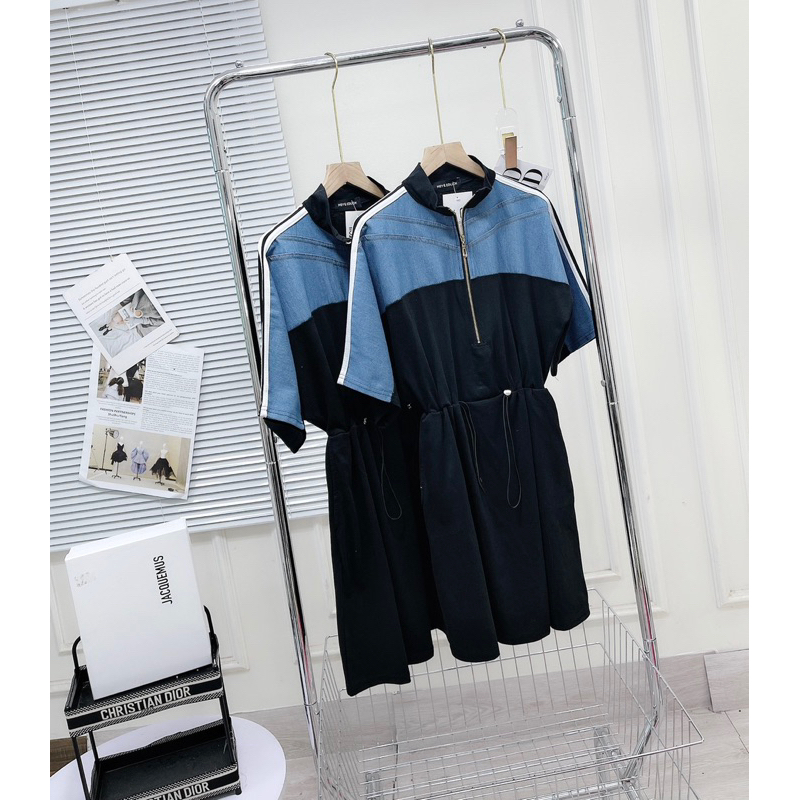 [ 𝐅𝐑𝐄𝐄 𝐒𝐇𝐈𝐏 ] Váy cotton phối bò rút eo về cực đẹp Chất váy ct khô sịn đẹp Hàng may kỹ Lên form chuẩn mẫu