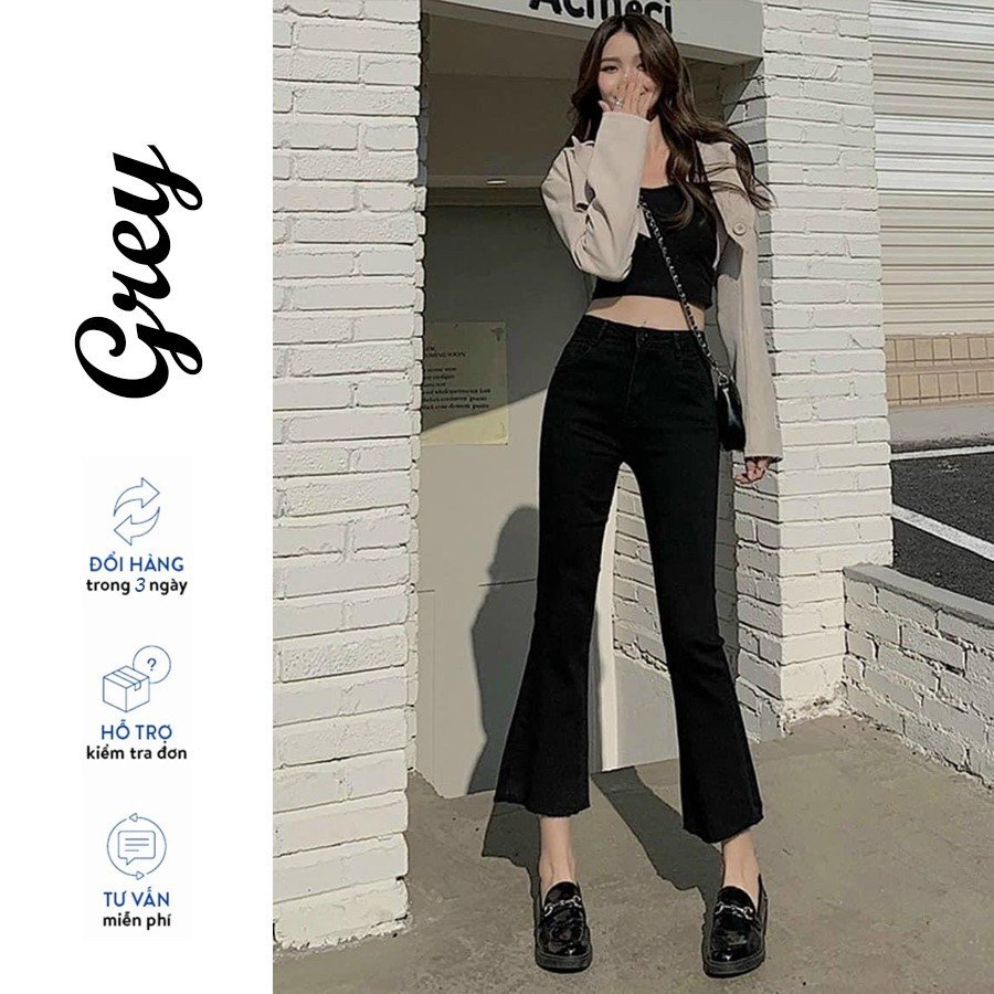 Quần bò jean quần kaki đen cạp cao ống loe chất co giãn dày dặn tôn dáng