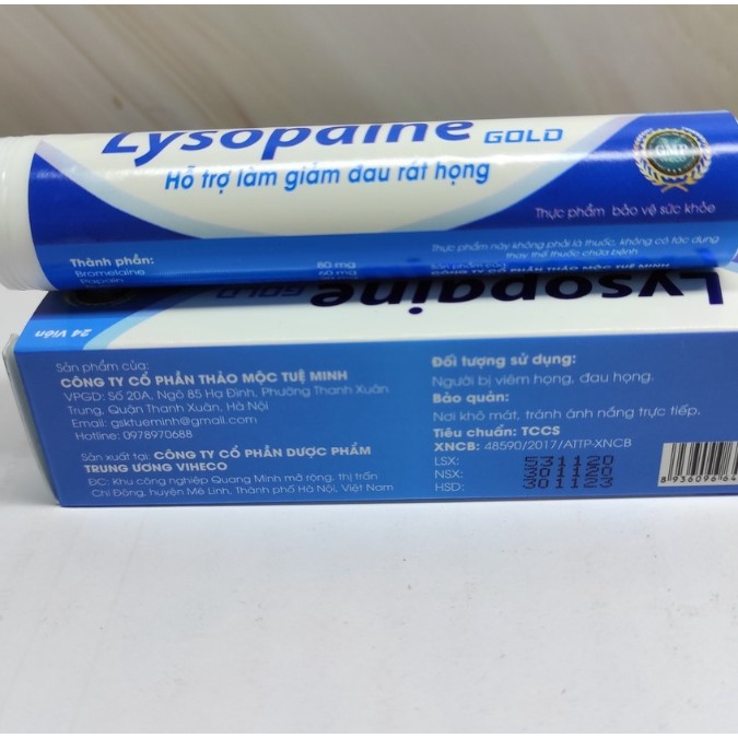 Viên Ngậm Lysopaine Gold Giảm Sưng Đau Rát Họng - Hộp 24 viên