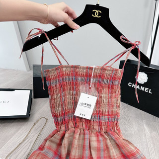 {Size S-XL} Váy Maxi 2Dây Caro Đỏ Chun Ngực