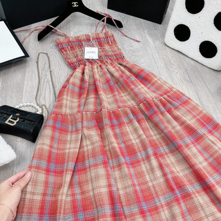 {Size S-XL} Váy Maxi 2Dây Caro Đỏ Chun Ngực