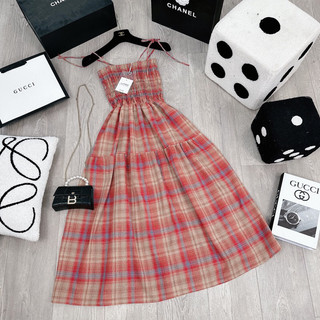 {Size S-XL} Váy Maxi 2Dây Caro Đỏ Chun Ngực