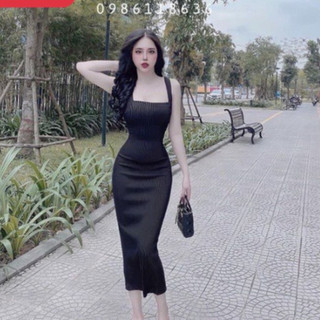 Đầm xốp 2 dây bản to xẻ ở sau xinh cực