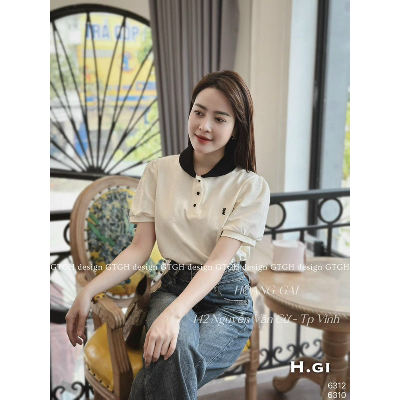 Áo phông nữ trắng cộc tay , áo thun polo nữ thêu ngựa .Áo chất cotton giấy loại 1.