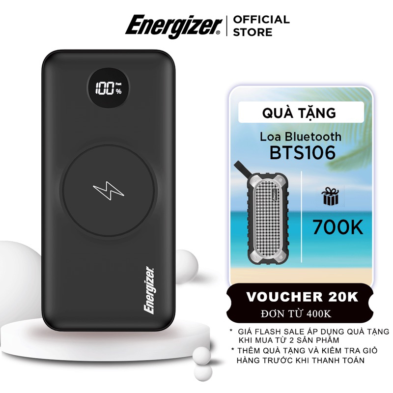 Pin dự phòng Energizer 20000mAh QE20013PQ - 3 cổng sạc tiện lợi, tích hợp sạc nhanh hai chiều - Hàng chính hãng