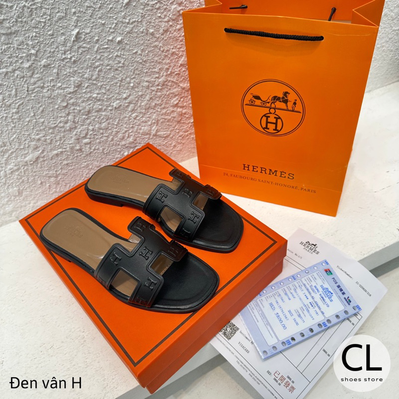Dép lê Hm vân chữ H da mịn fullbox