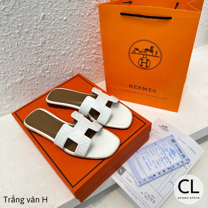 Dép lê Hm vân chữ H da mịn fullbox