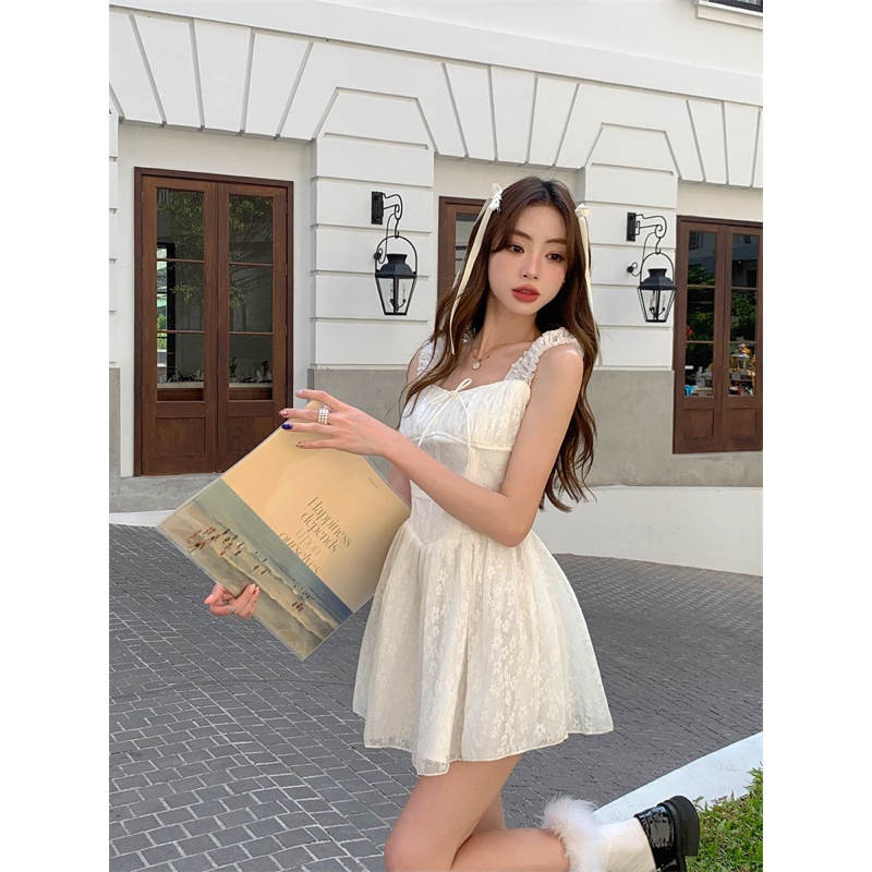 Váy hai dây mẫu hoa nhí thắt nơ trước ngực