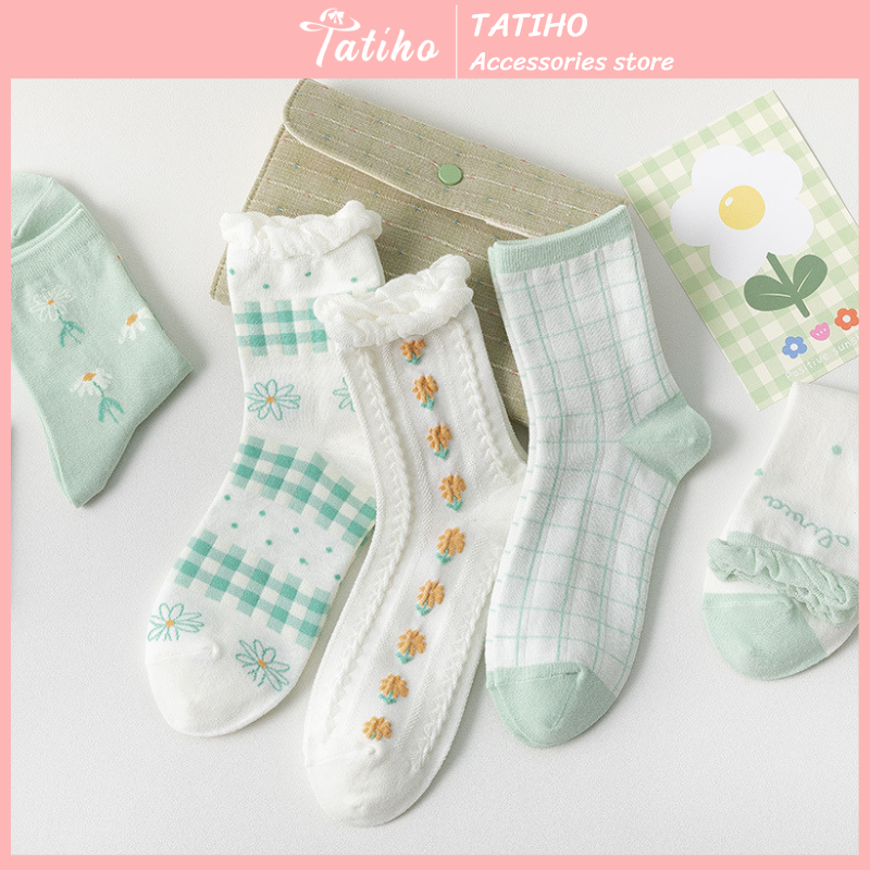 Vớ tất unisex nữ cổ cao chất liệu Cotton mềm mịn họa tiết dễ thương phong cách tiểu thư thời trang Hàn Quốc - mã TV039