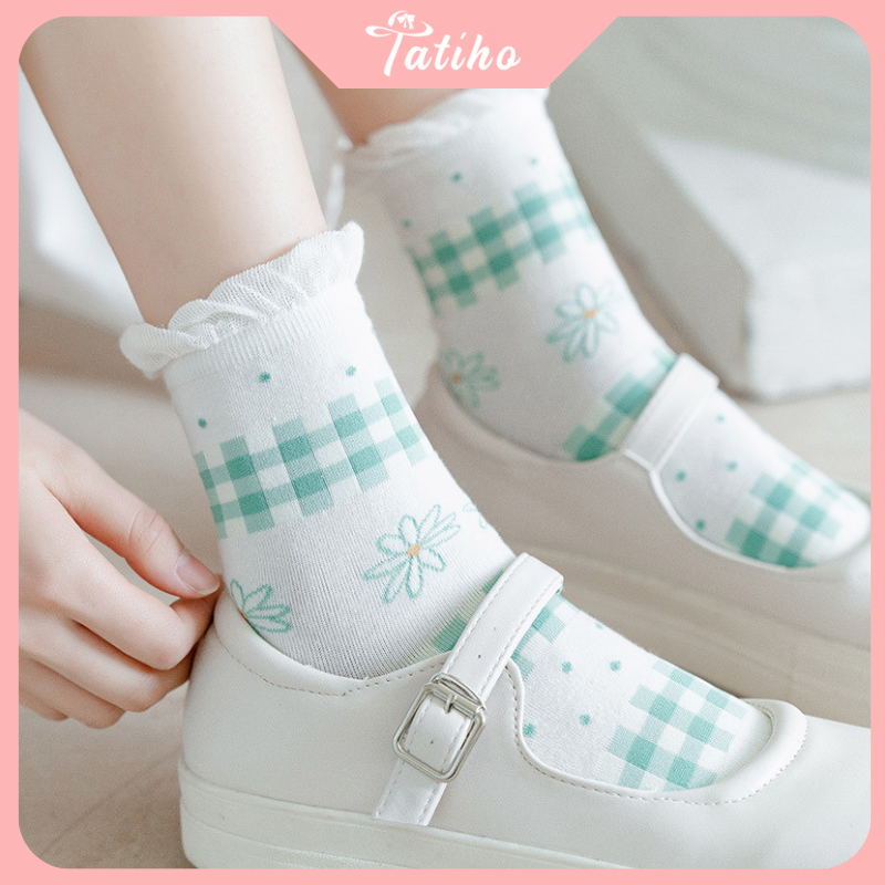 Vớ tất unisex nữ cổ cao chất liệu Cotton mềm mịn họa tiết dễ thương phong cách tiểu thư thời trang Hàn Quốc - mã TV039