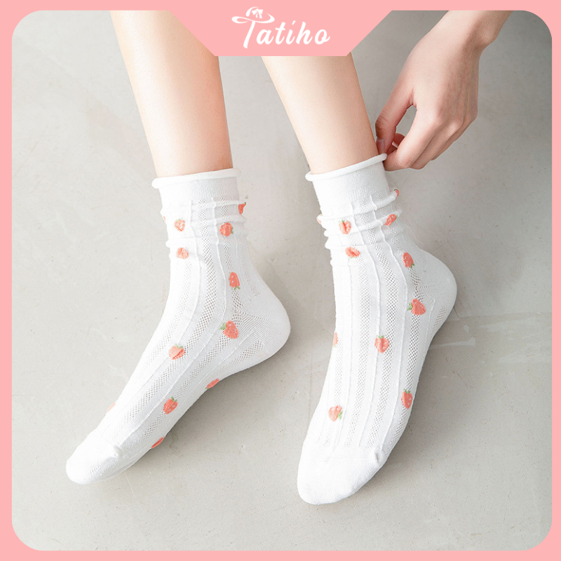 Vớ tất unisex cổ cao nam nữ chất cotton mềm mịn họa tiết phối dễ thương tone tím trắng phong cách Hàn Quốc - Mã TV007