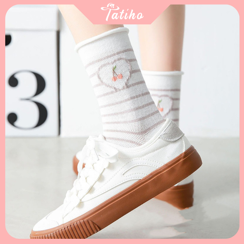 Vớ tất unisex cổ cao nam nữ chất cotton mềm mịn họa tiết phối dễ thương tone tím trắng phong cách Hàn Quốc - Mã TV007